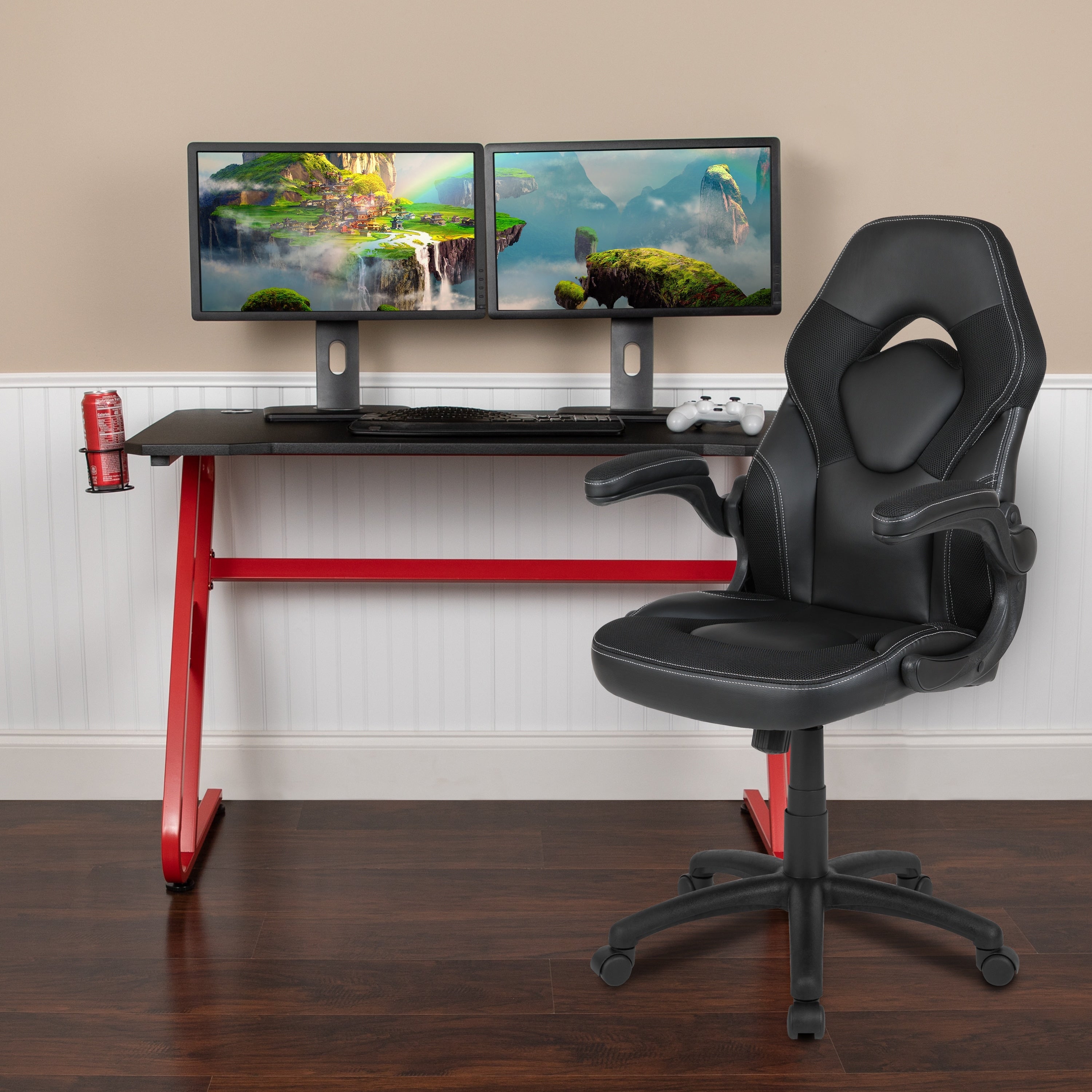 Gaming Desk And Chair Set With Cup Holder And Headphone Hook Desk Bundle