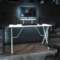 Black Gaming Desk With Cup Holder Headphone Hook And Monitor Smartphone Stand