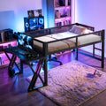 Gaming Loft Bed With Desk Led Lights Usb Ports Staircase And Mesh Guardrail Black Metal Frame