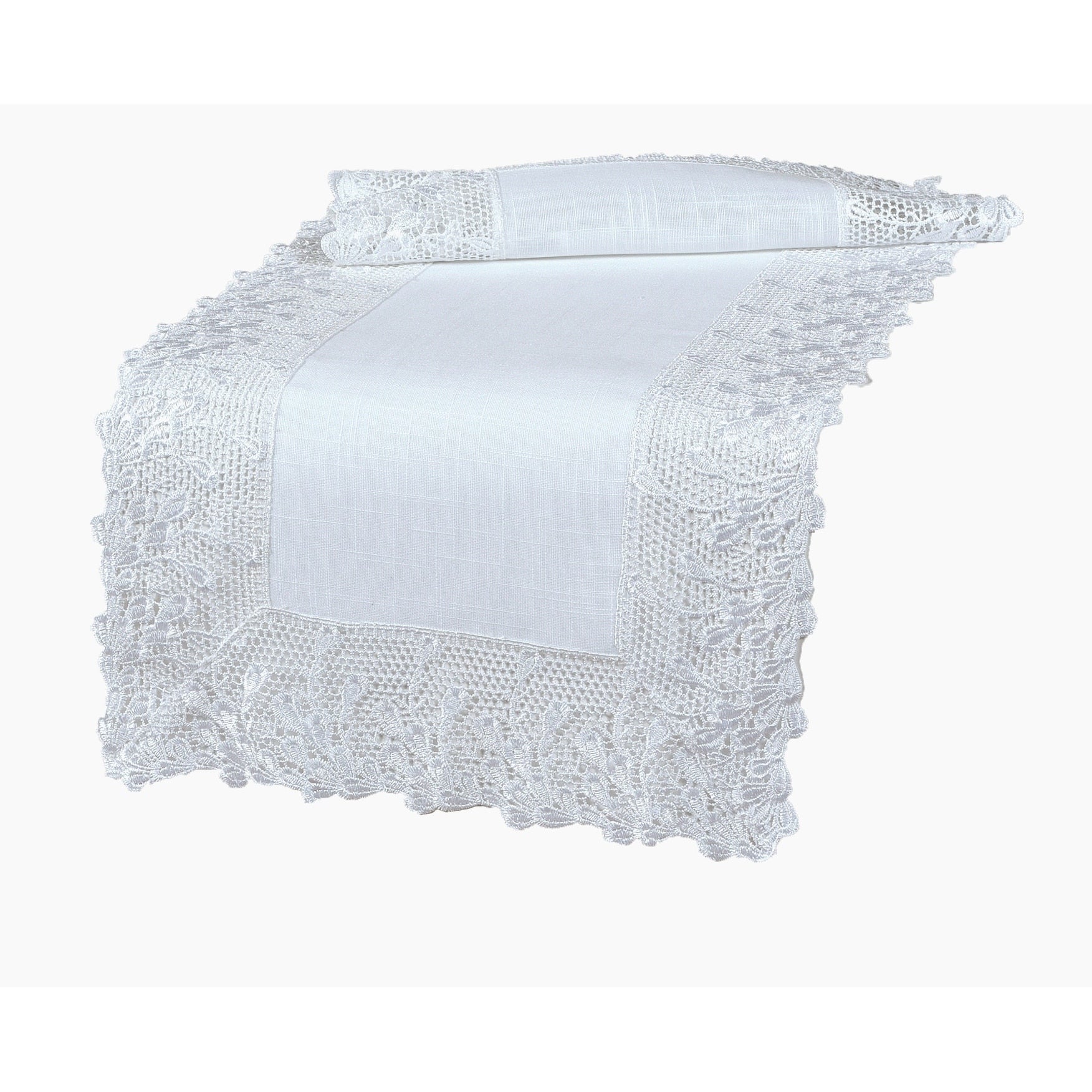 Garden Trellece Lace Trim Table Runner 16 By 36 Inch White