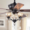 Garlow Matte Black 5 Blade Lighted Ceiling Fan With Crystal Flower Cups Chandelier Includes Remote 52 Inches Diameter