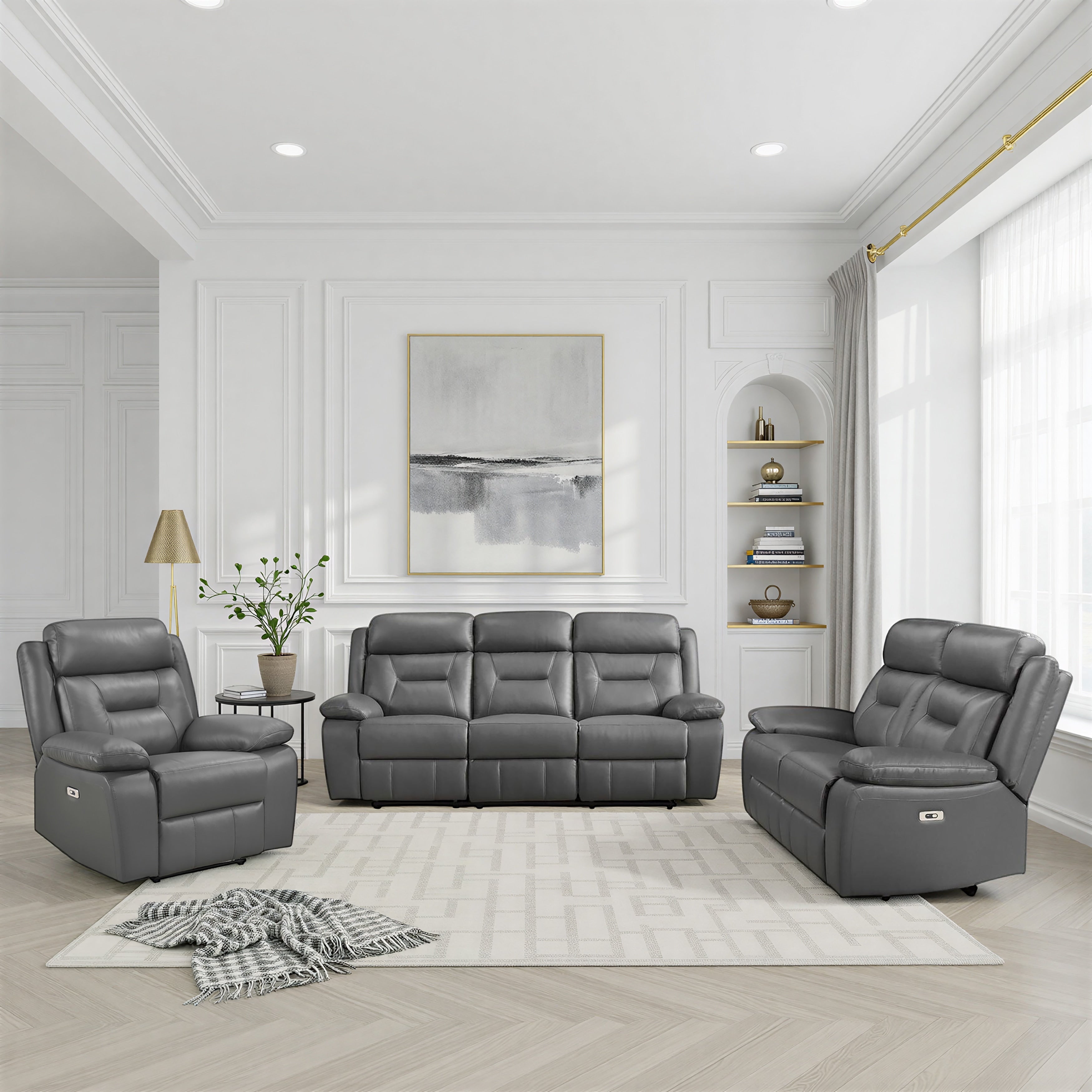 Garrey Leather 3 Piece Power Double Reclining Living Room Sofa Set