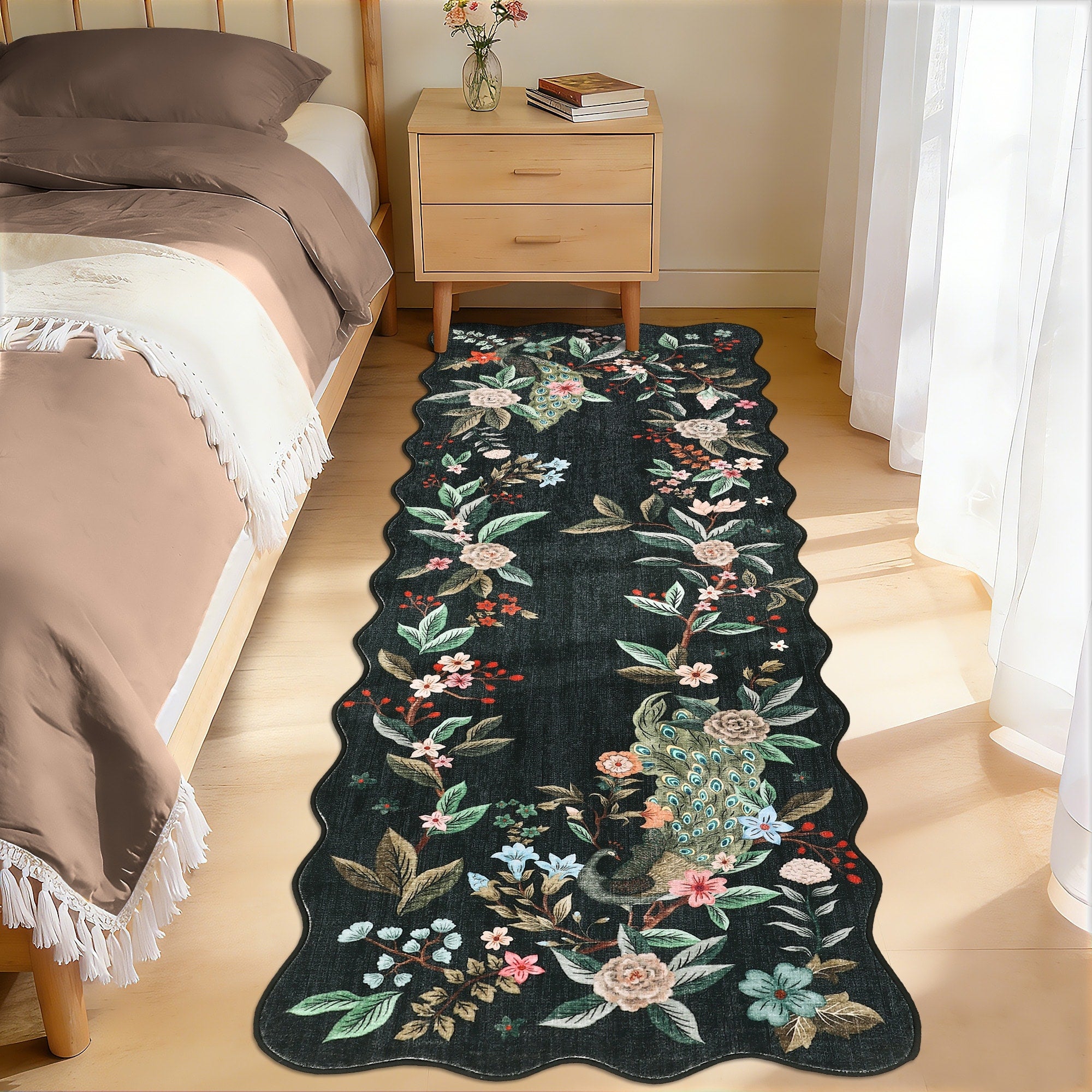 Garvee Area Rug Peacock Floral Rugs For Living Room Bedroom Soft Non Slip Low Pile Foldable Rug