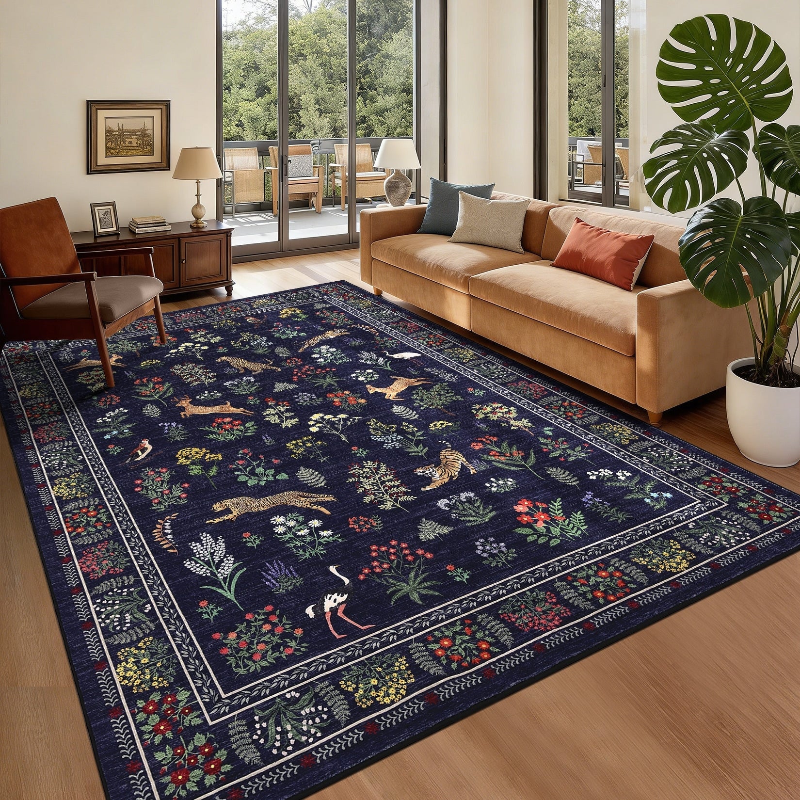 Garvee Area Rug With Animals Botanical Design Washable Soft Accent Rugs For Living Room Bedroom