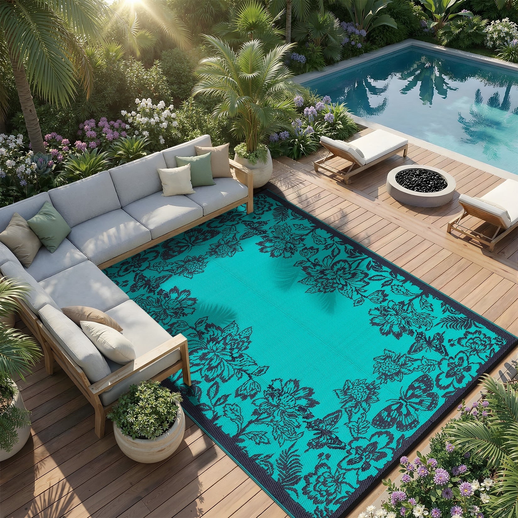 Garvee Butterfly Floral Outdoor Patio Rug
