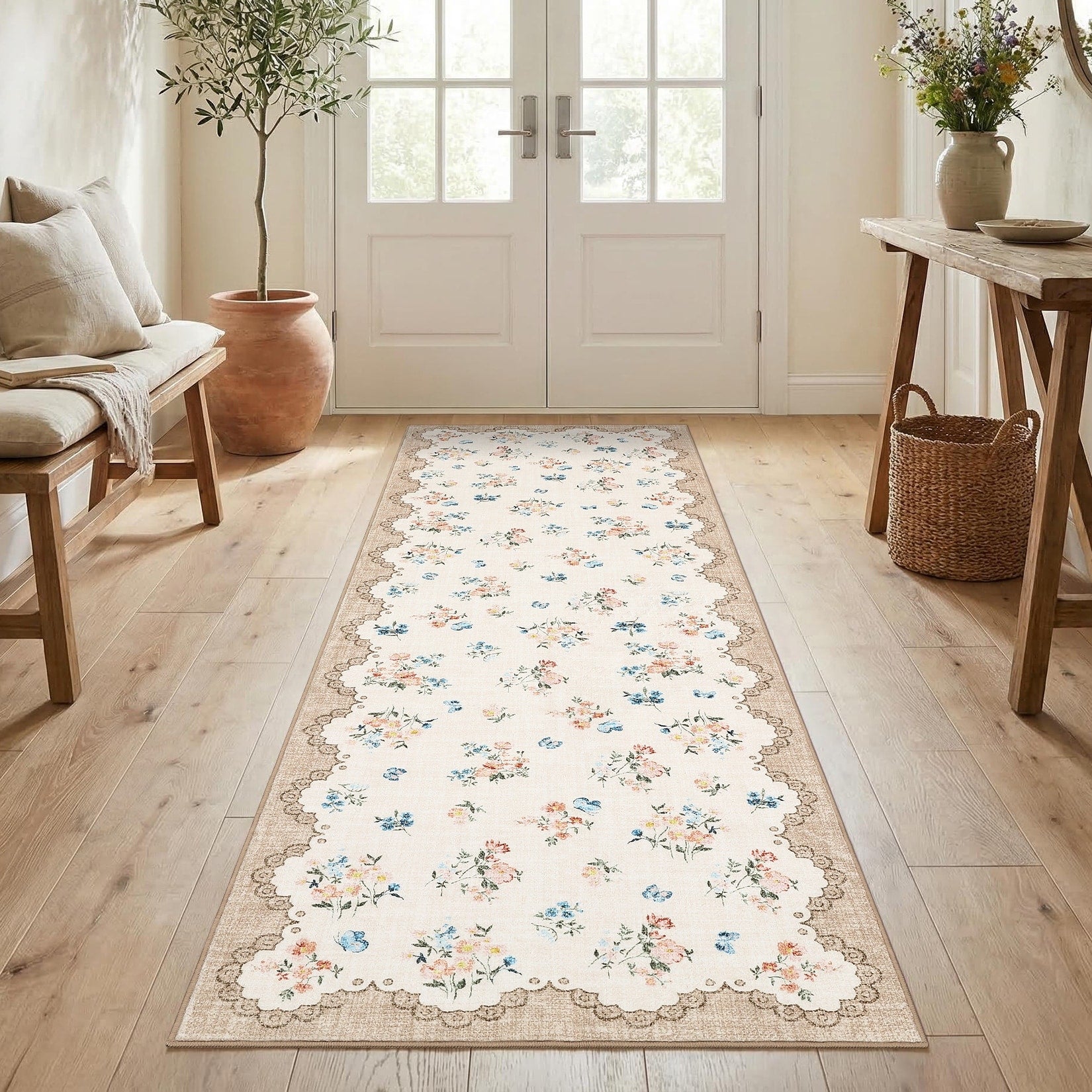 Garvee Lace Edge Floral Washable Area Rug