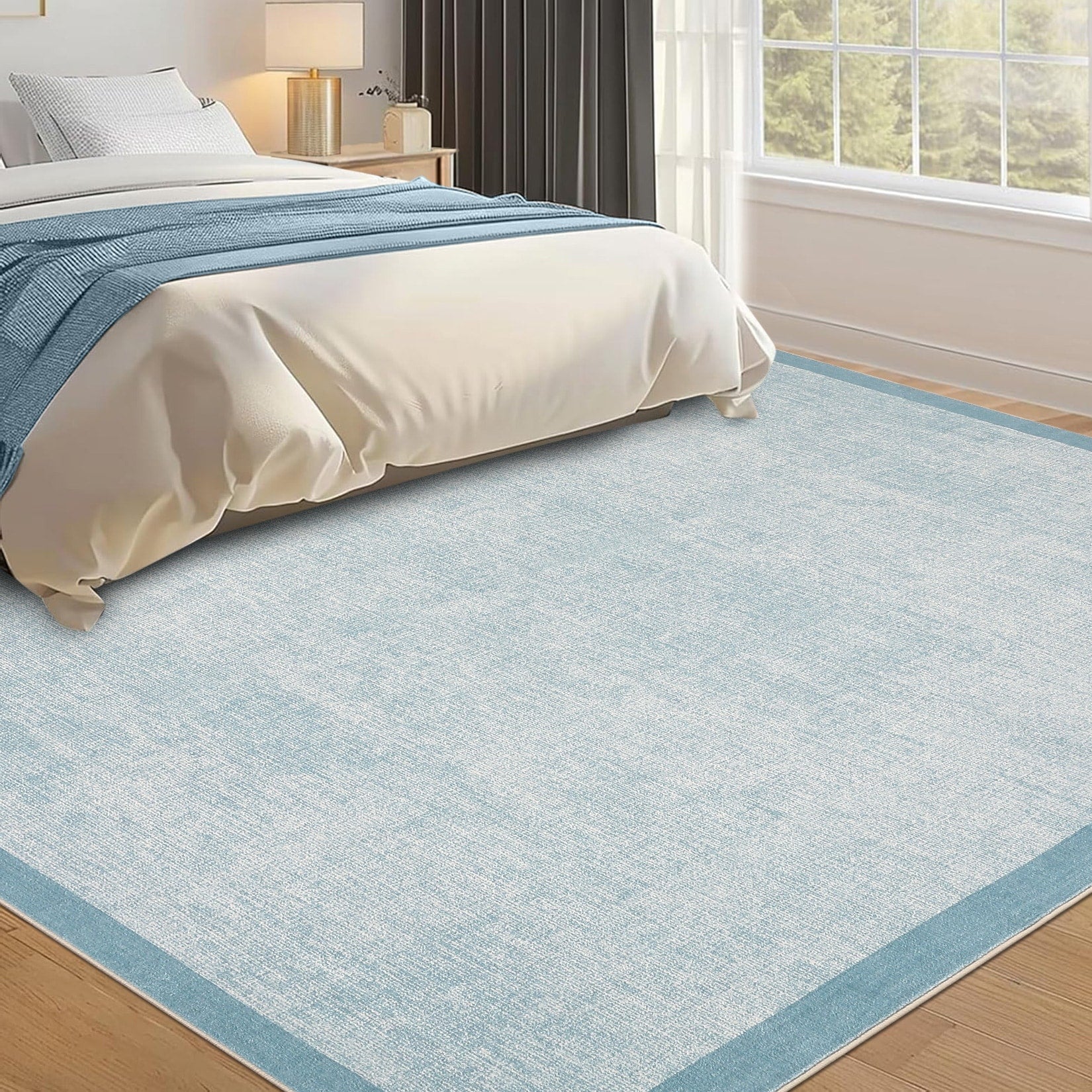 Garvee Modern Bordered Area Rug Washable Soft Low Pile Non Slip Rugs For Living Room