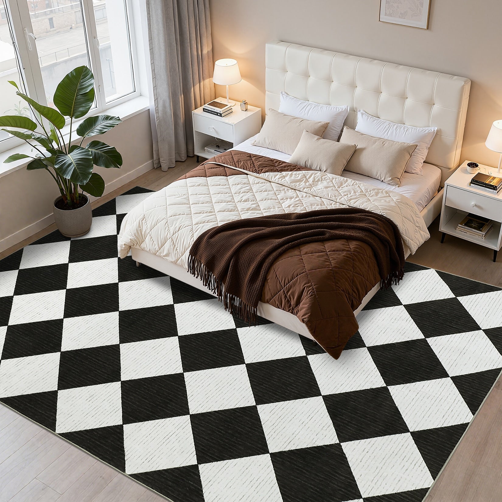 Garvee Modern Checkered Diamond Washable Area Rugs For Living Room