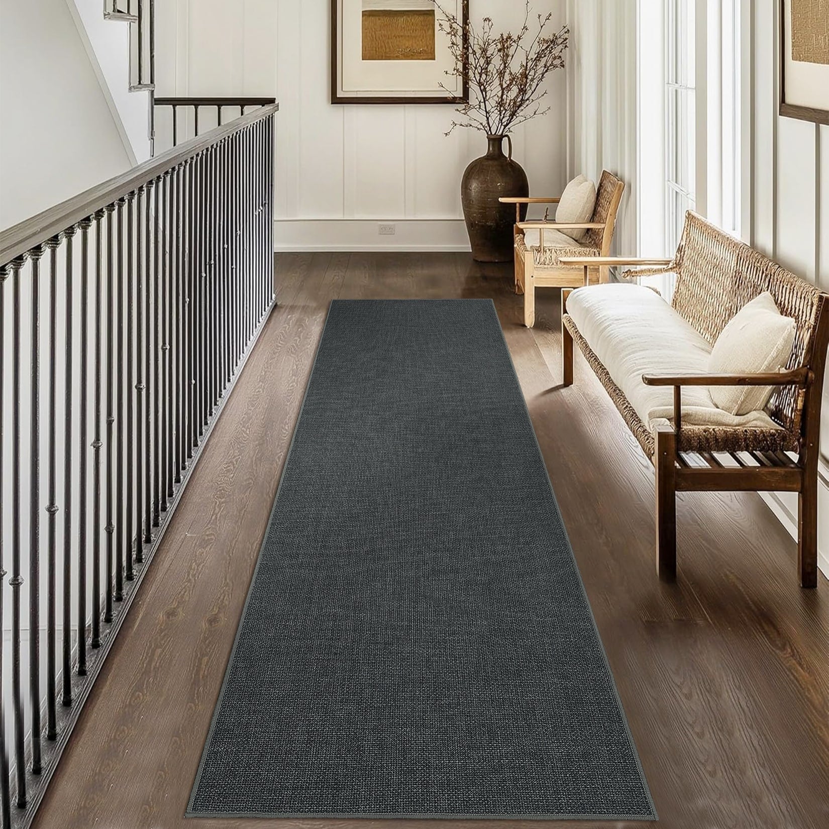 Garvee Modern Solid Area Rugs For Living Room Bedroom Woven Textured Ultra Thin Non Slip Low Pile Rug