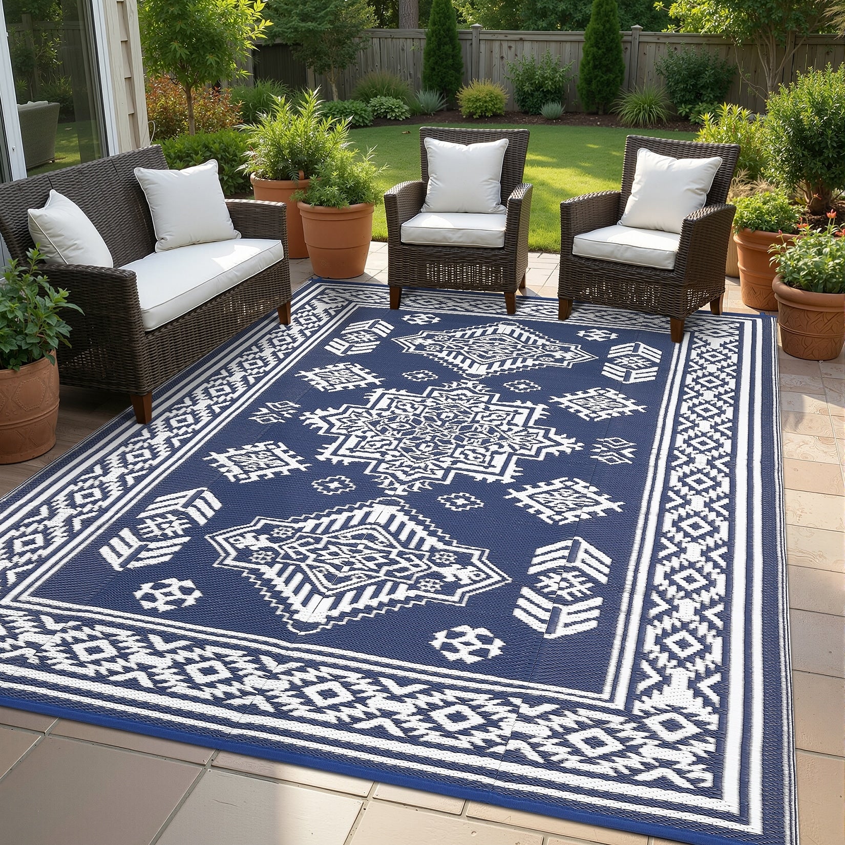 Garvee Outdoor Patio Rug Waterproof Reversible Plastic Straw Rug Portable Foldable Mat For Camping Balcony Rv
