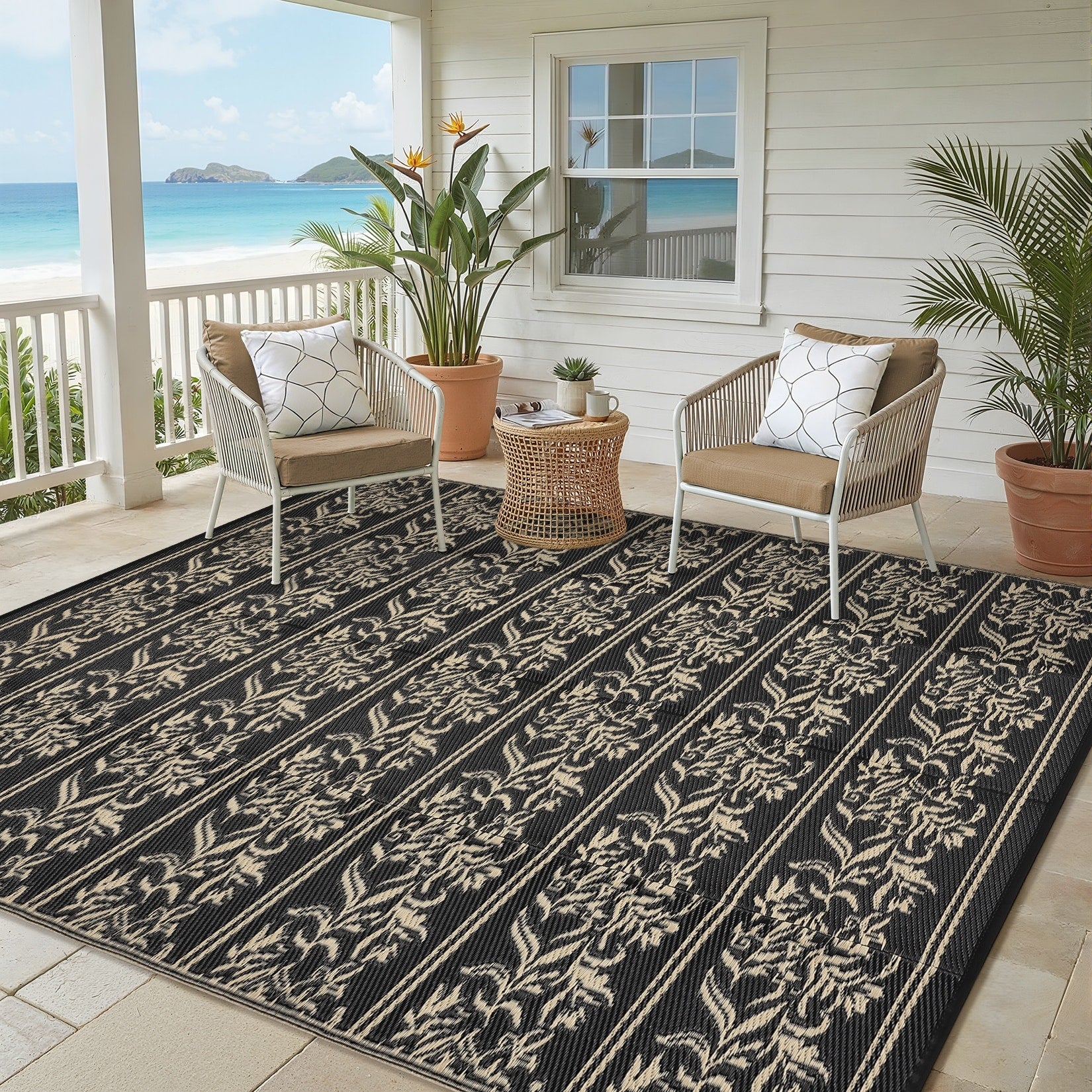 Garvee Outdoor Patio Rugs Waterproof Reversible Rug Foldable Outdoor Mat For Balcony Camping Backyard Picnic Rv