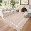 Garvee Scalloped Edge Area Rug Bow Bordered Pattern Rug Washable Rugs For Living Room Bedroom