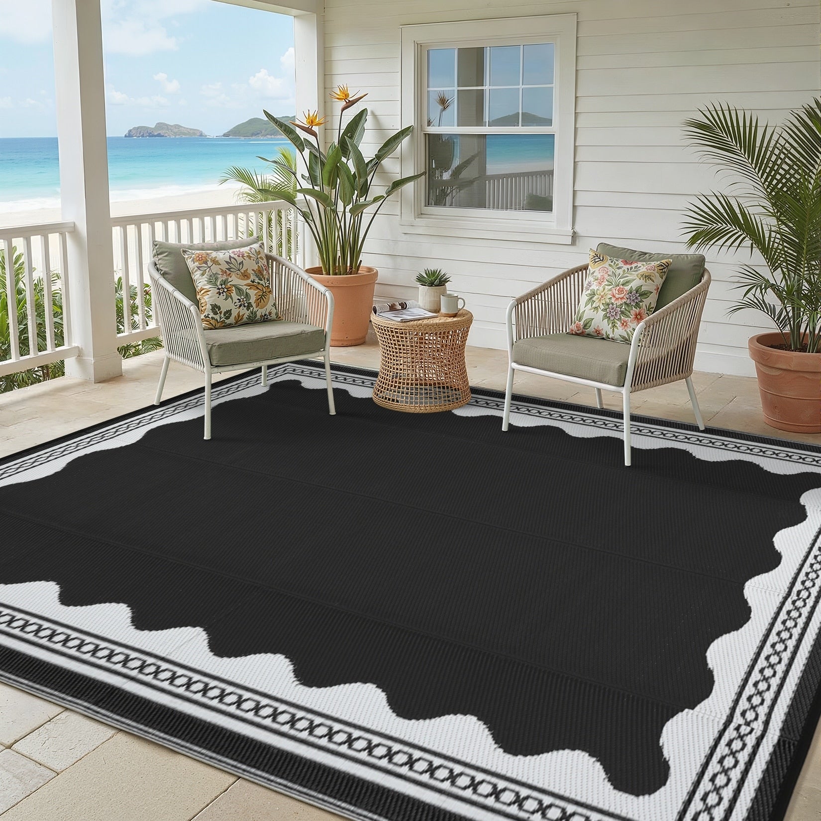 Garvee Scalloped Pattern Waterproof Outdoor Rug