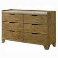 Gary 59 Inch Dresser 6 Drawers W Cutout Handles Farmhouse Aspen Brown