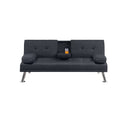Gary Convertible Sofa With Fold Down Table Metal Legs Black Fabric