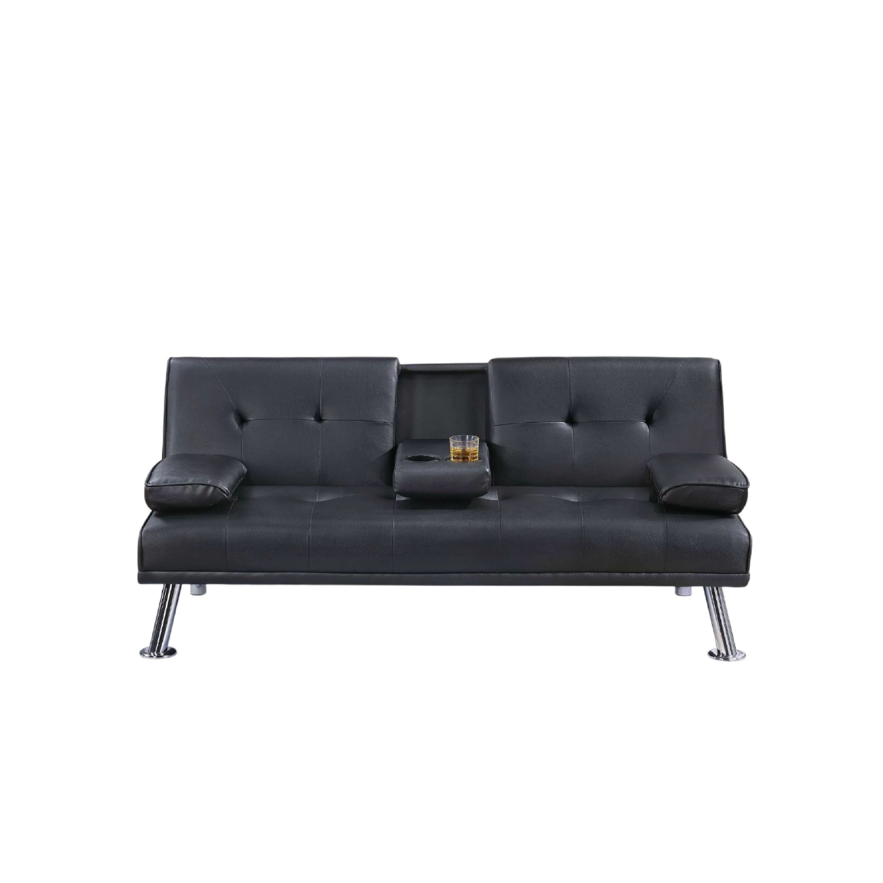 Gary Convertible Sofa With Fold Down Table Metal Black Faux Leather
