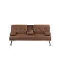 Gary Convertible Sofa With Fold Down Table Metal Brown Faux Leather
