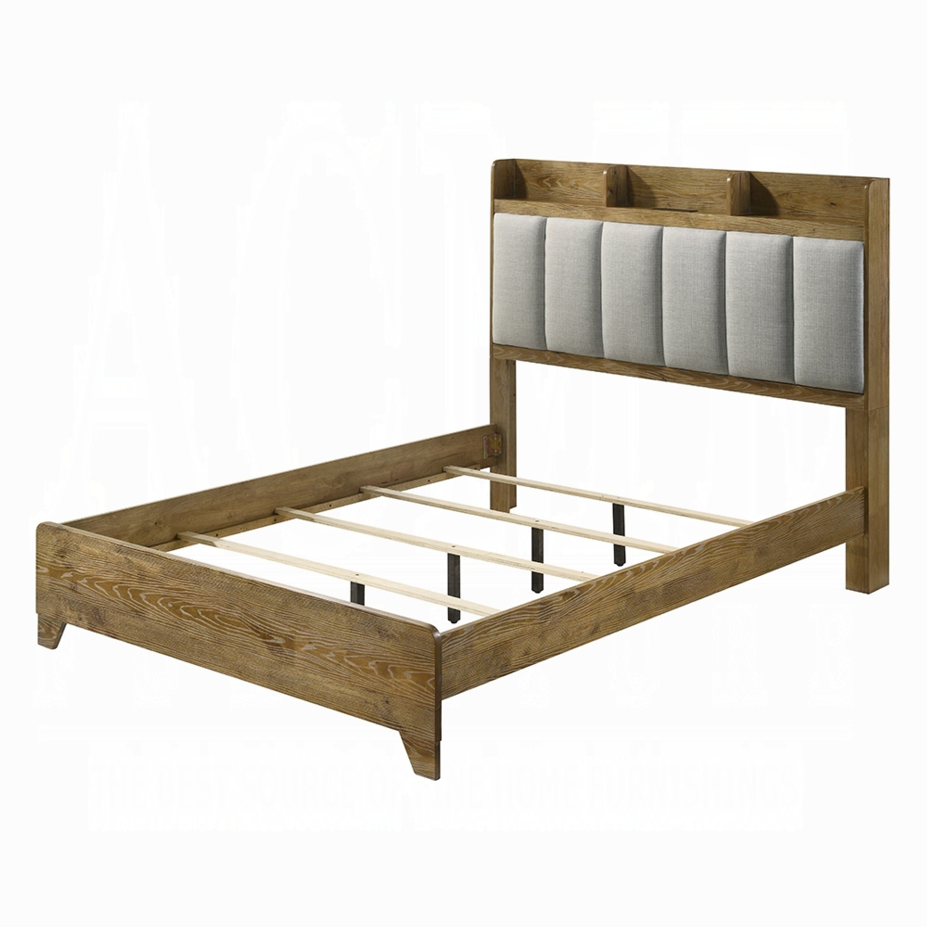 Gary Queen Size Bed With Tufted Headboard And Usb Ports Aspen Brown Wood
