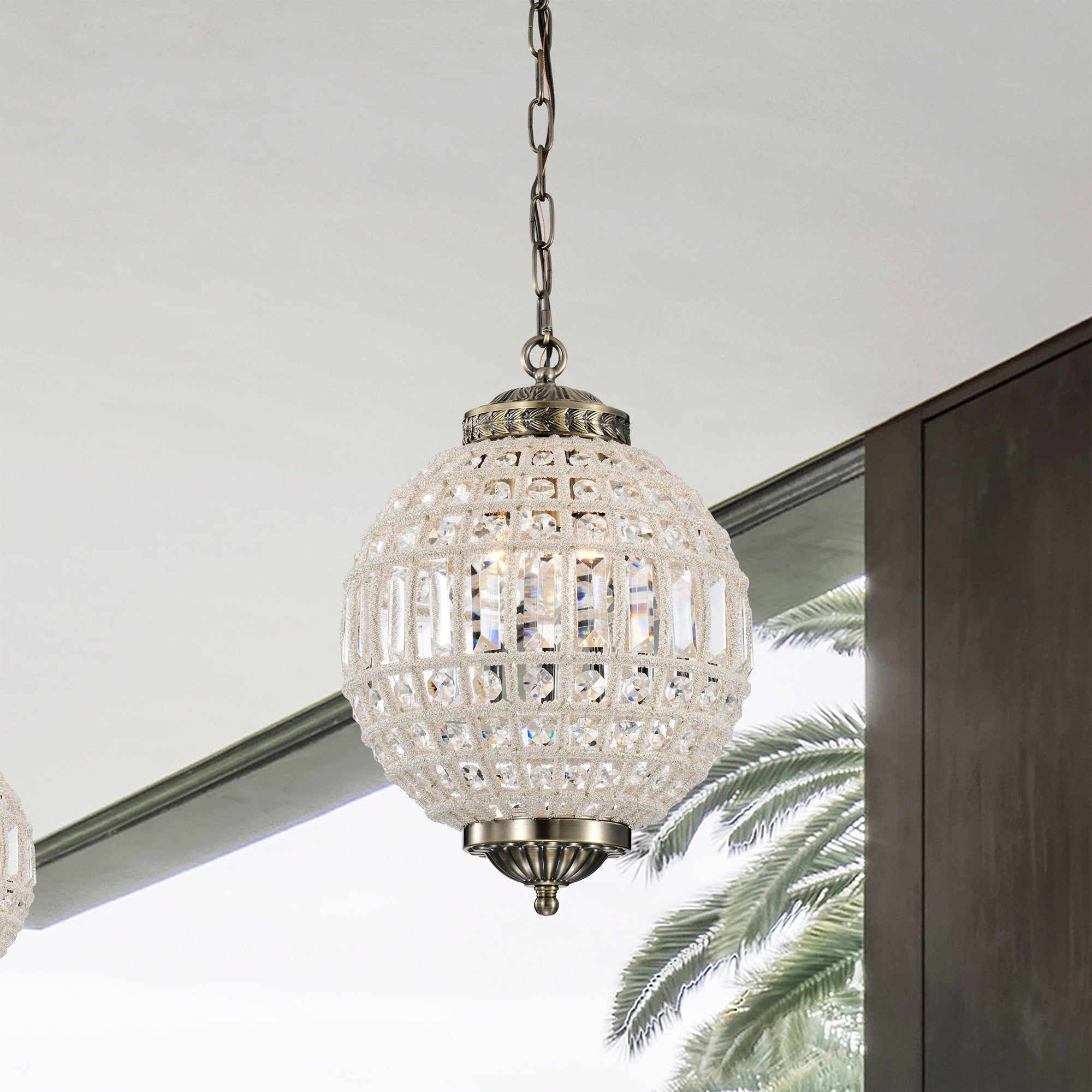 Gaskara 3 Light 11 Inch Crystal Antique Gold Globe Pendant