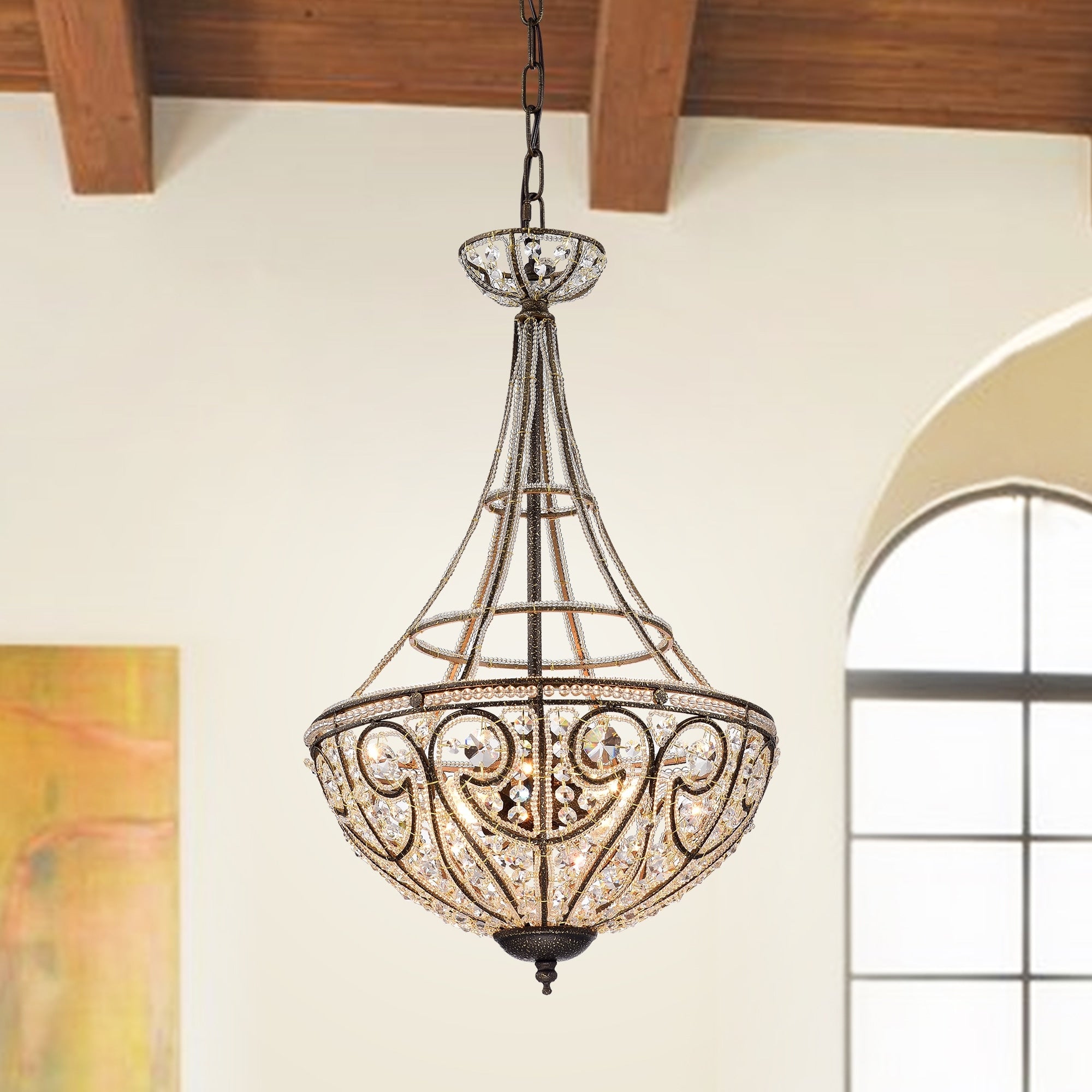 Gaspard Gold 4 Light Pendant With Crystal Shade