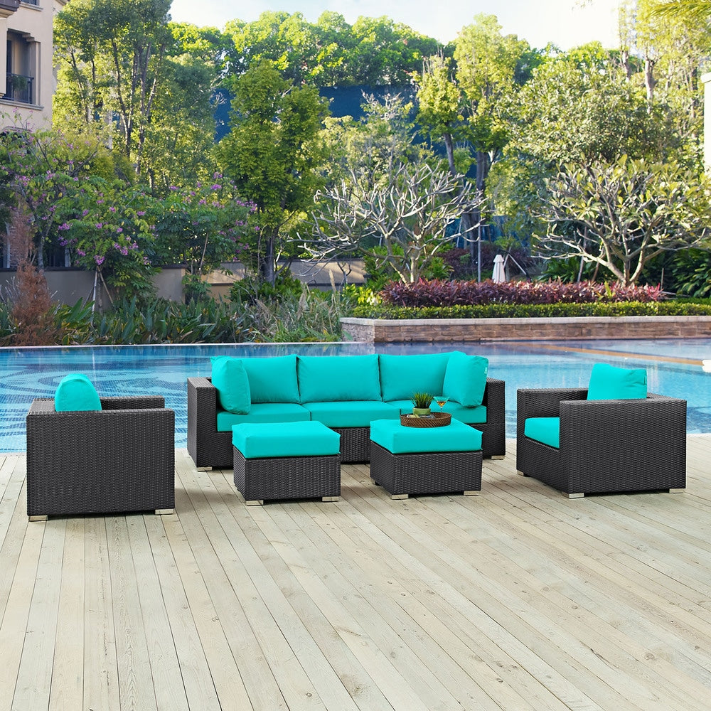 Havenside Home Bocabec Synthetic Rattan Outdoor Patio Sectional Set 7 Piece Set