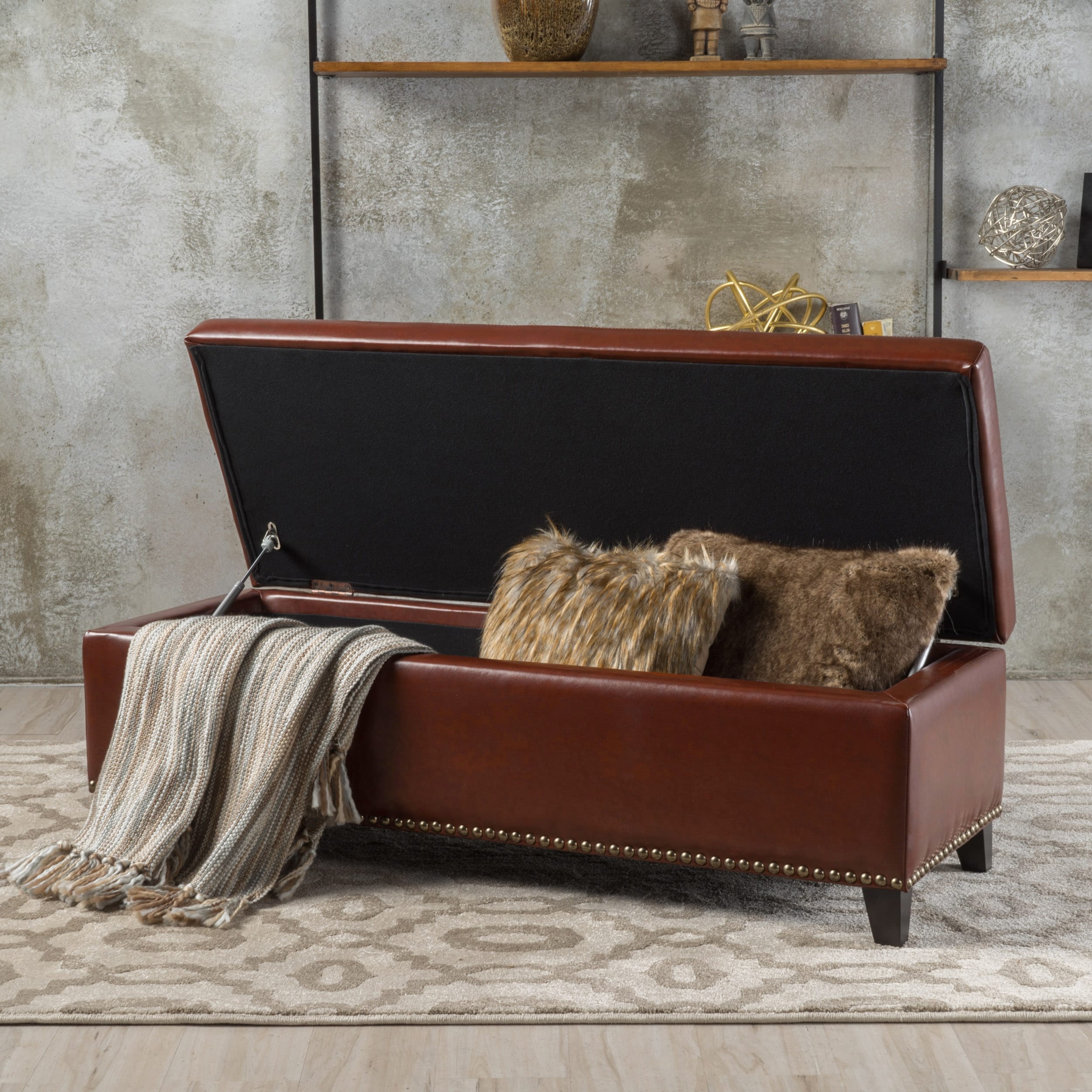 Gavin Foggy Brown Bonded Leather Storage Ottoman By Christopher Knight Home