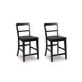 Gela Counter Stool Chair Set Of 2 Stylized Ladder Back Plank Seat Black