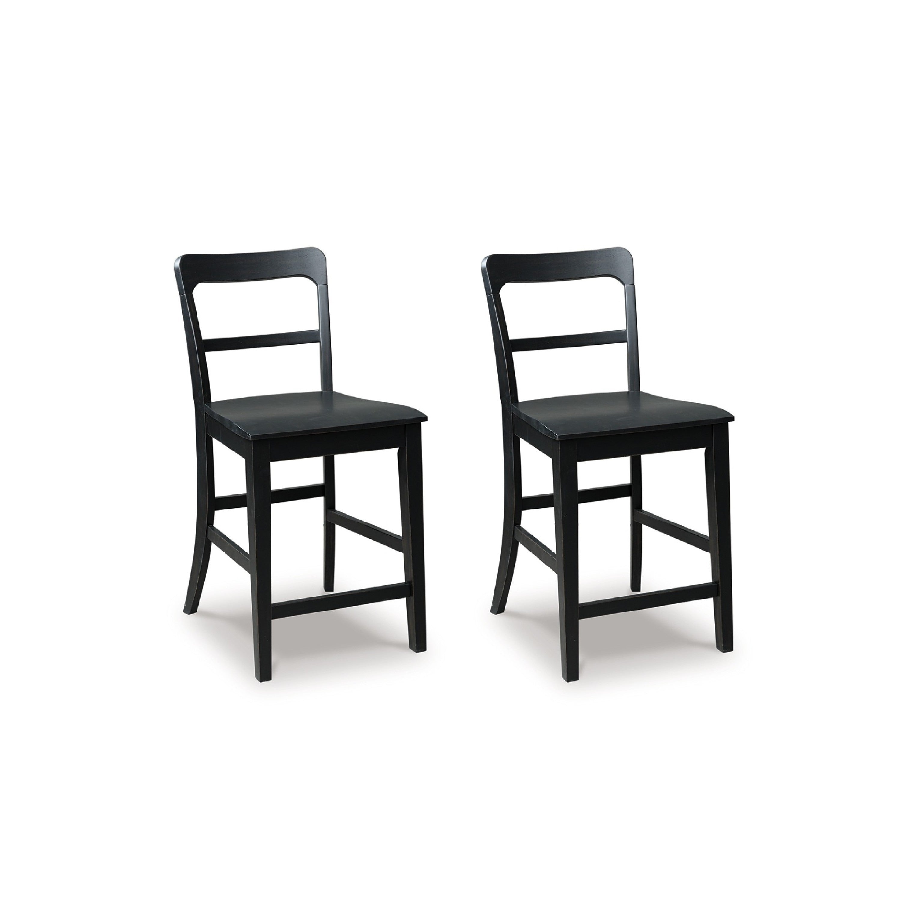 Gela Counter Stool Chair Set Of 2 Stylized Ladder Back Plank Seat Black