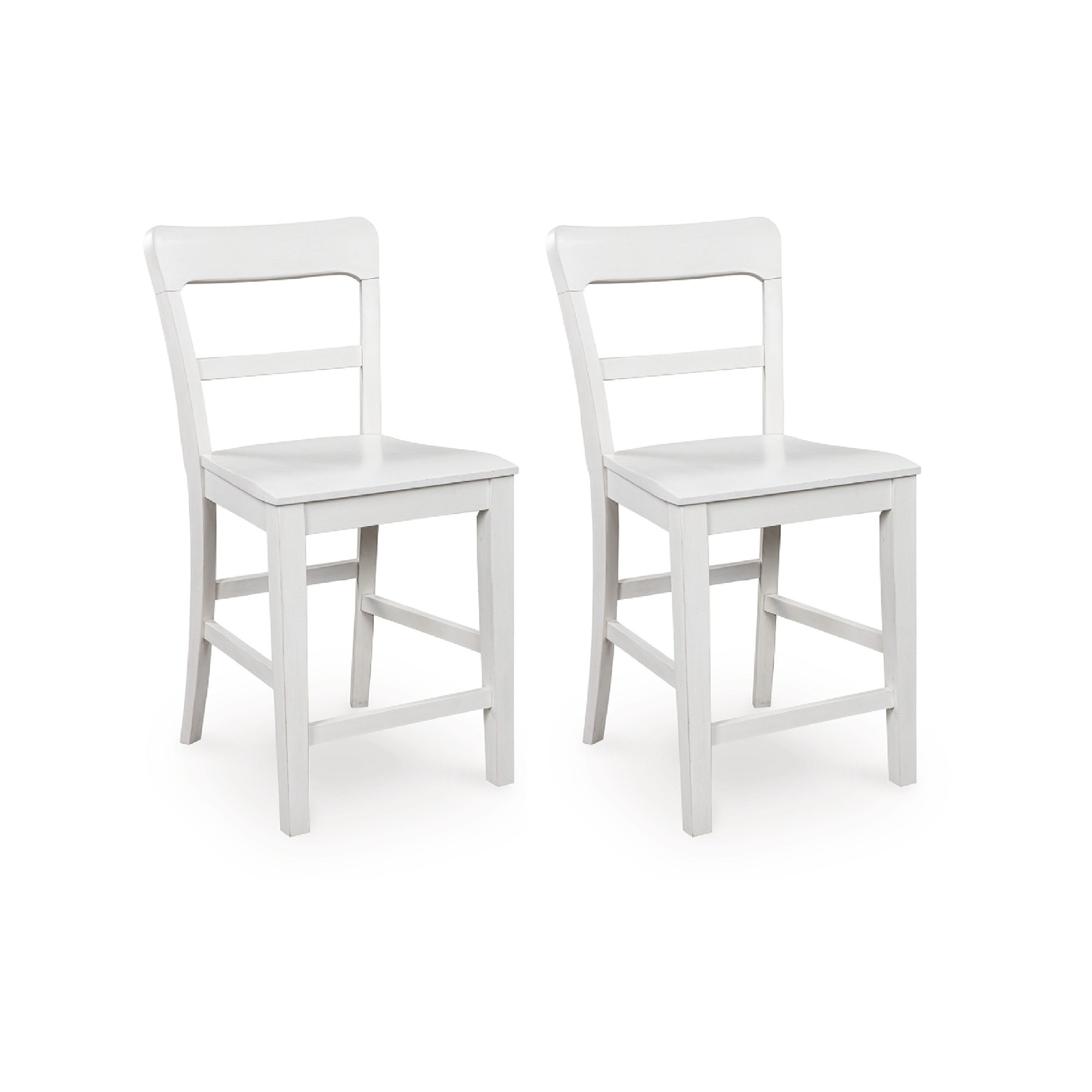 Gela Counter Stool Chair Set Of 2 Stylized Ladder Back Plank Seat White
