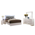 Gely 4Pc Queen Bedroom Set Button Tufted Upholstery Led Glossy White