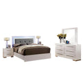 Gely 5Pc Queen Bedroom Set 2 Nightstands Button Tufted Led Glossy White
