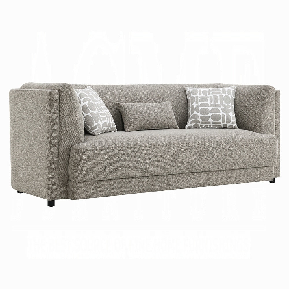 Gely 87 Inch Sofa With 3 Accent Pillows Straight Arms Gray Chenille