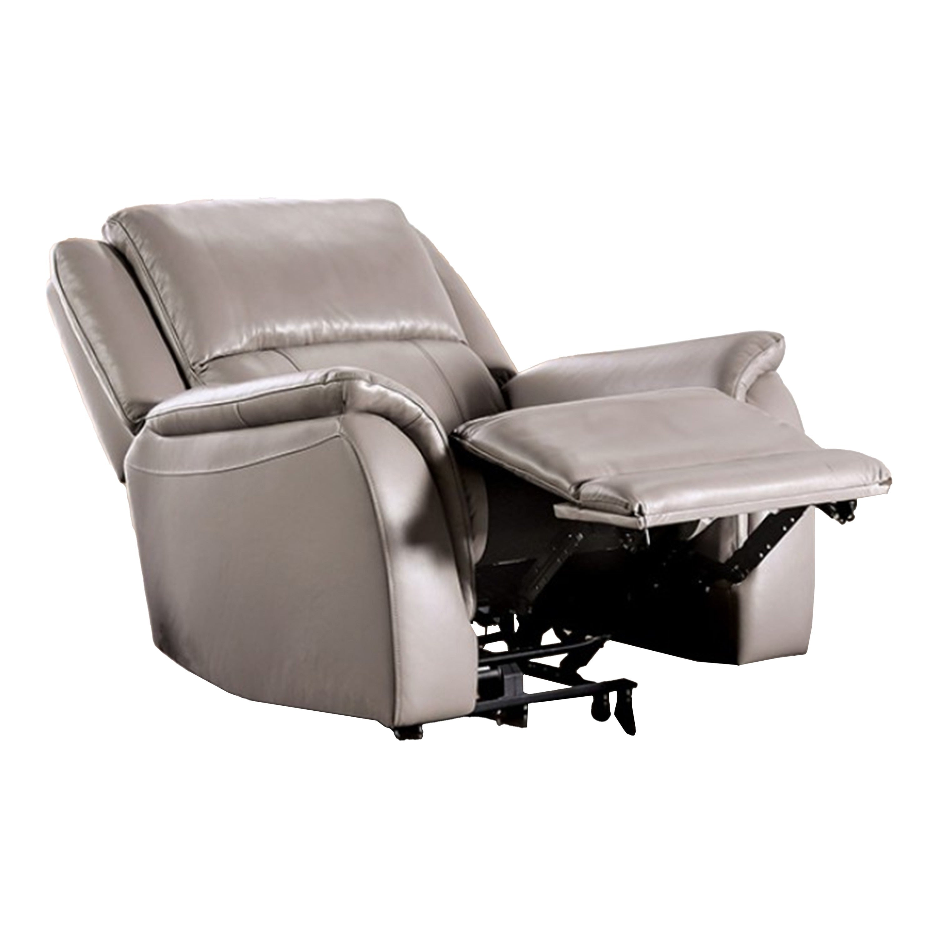 Gem Power Recliner Chair Pillow Arms Light Gray Top Grain Leather