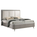 Gema Queen Bed Channeled Upholstery Reeded W Silver Line Light Gray