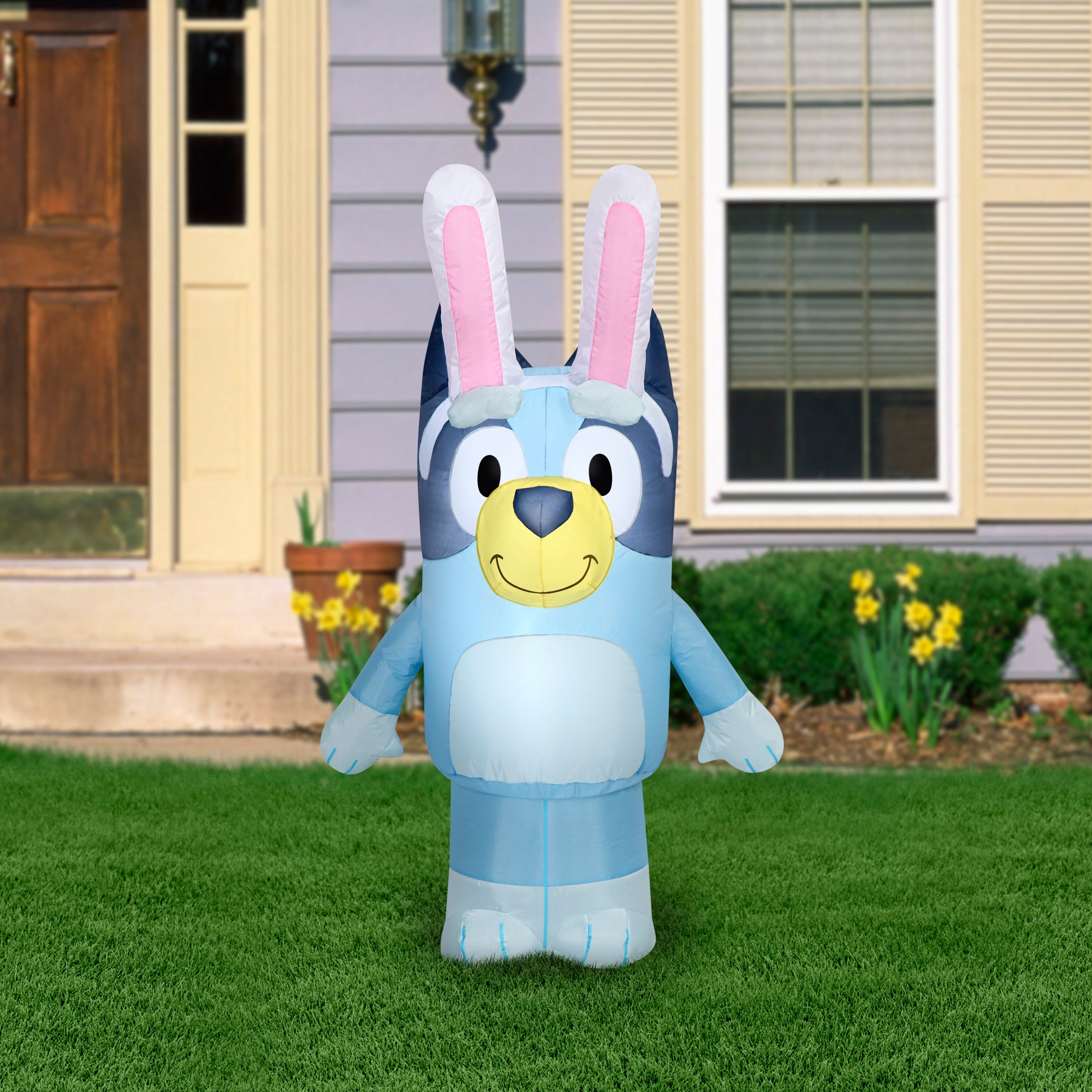 Gemmy Airblown Inflatable 4Ft Bluey W Pink Bunny Ears Bluey Easter Yard Decor