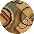 Well Woven Arcs And Shapes Modern Abstract Geometric Ivory Beige Brown Blue And Red Round Rug 53