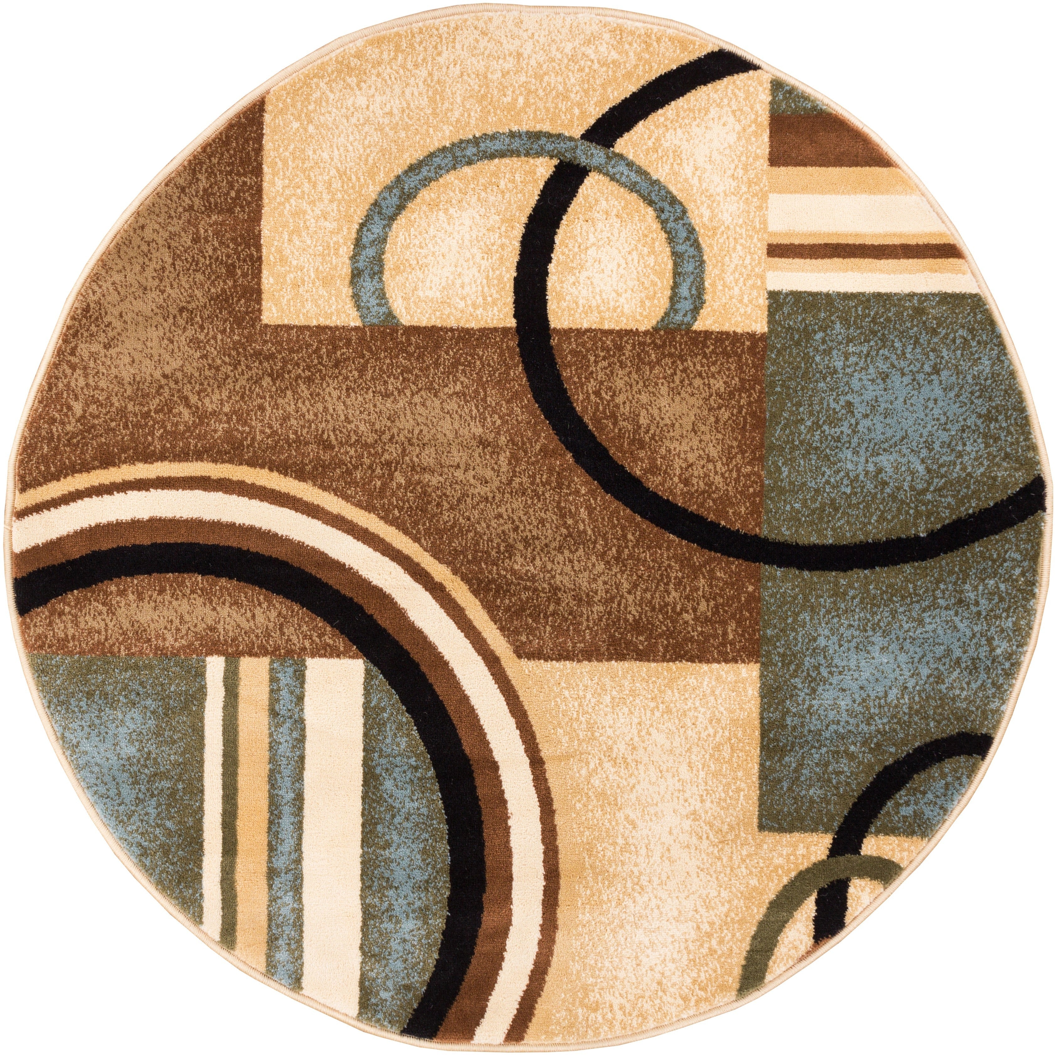 Well Woven Generations Modern Abstract Circles Light Blue Beige Ivory And Brown Round Rug 53