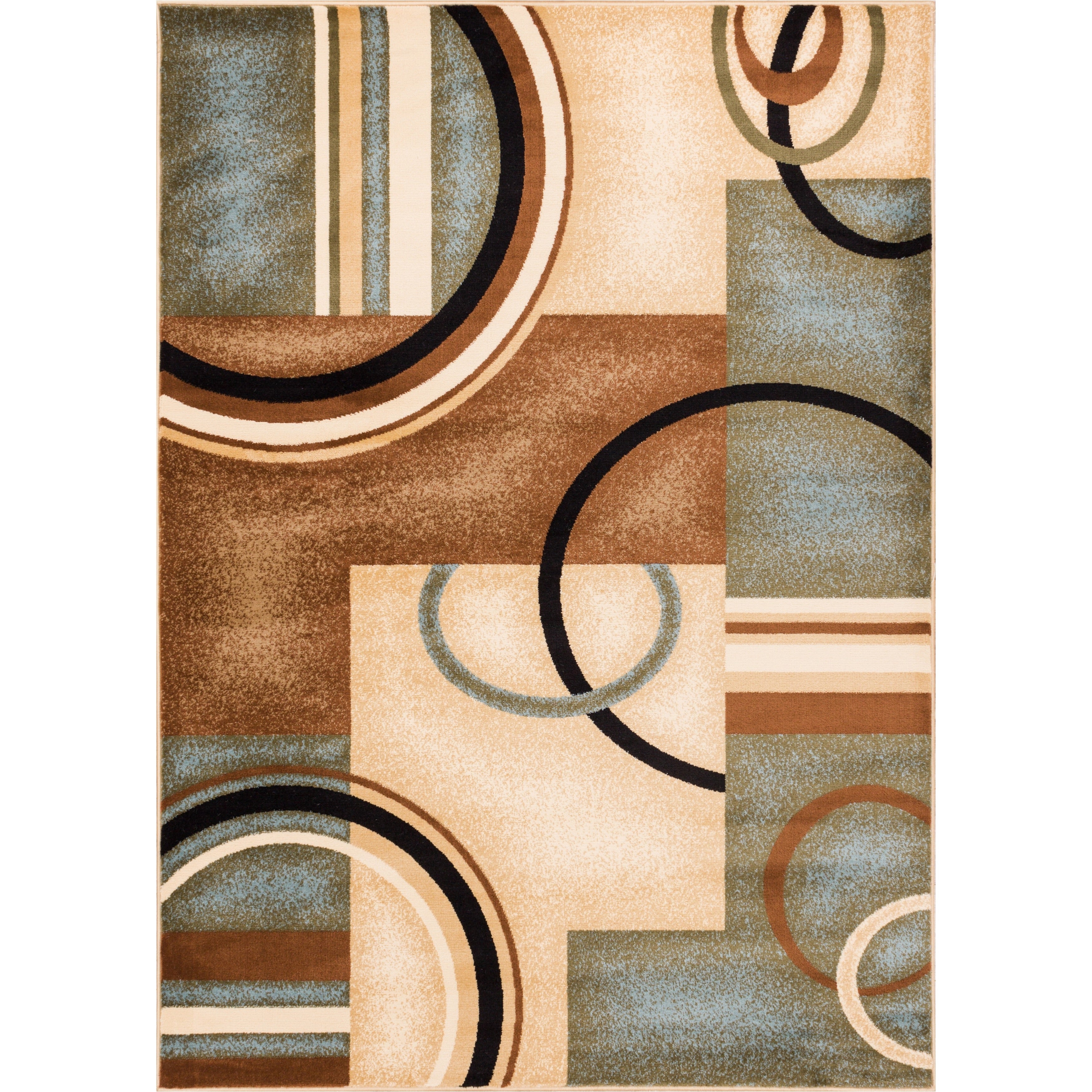 Well Woven Generations Modern Abstract Geometric Circles Light Blue Beige Ivory Brown Area Rug 93 X 126