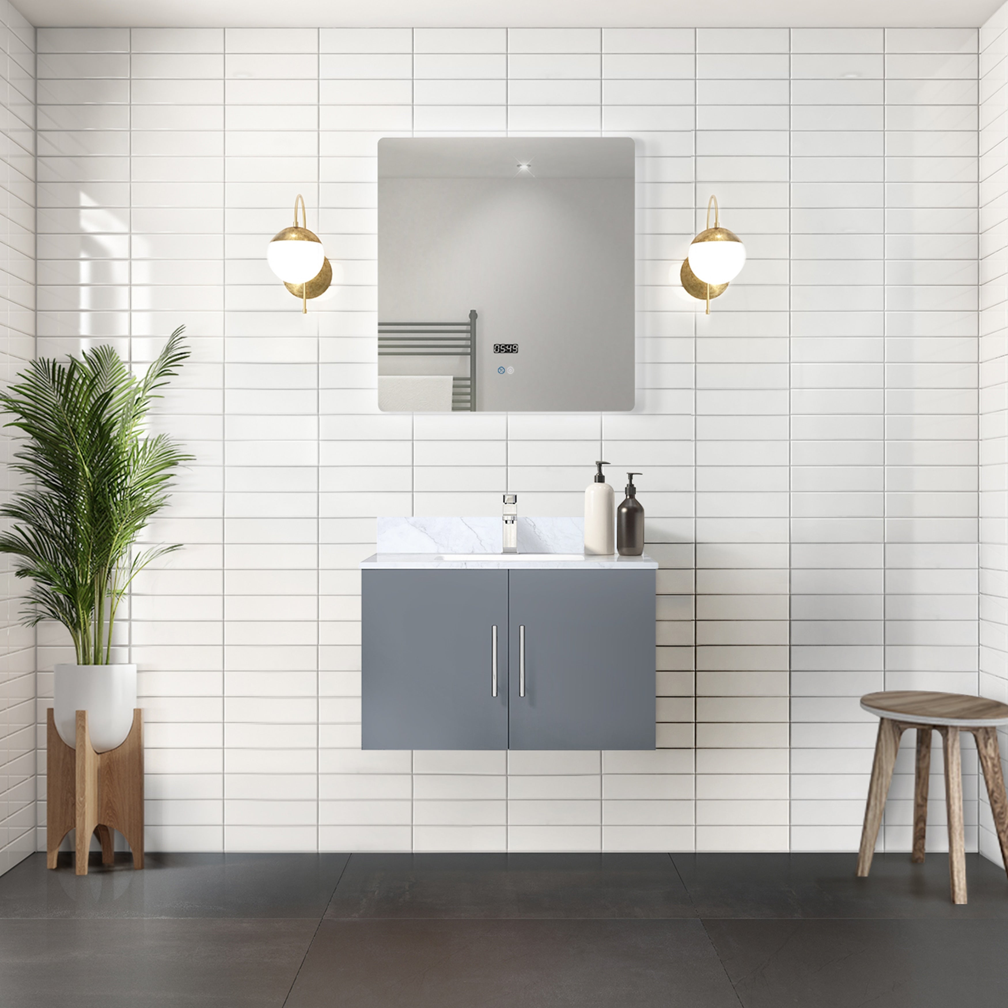 Geneva 30 Single Vanity Marble Top Square Sink 30 Led Mirror