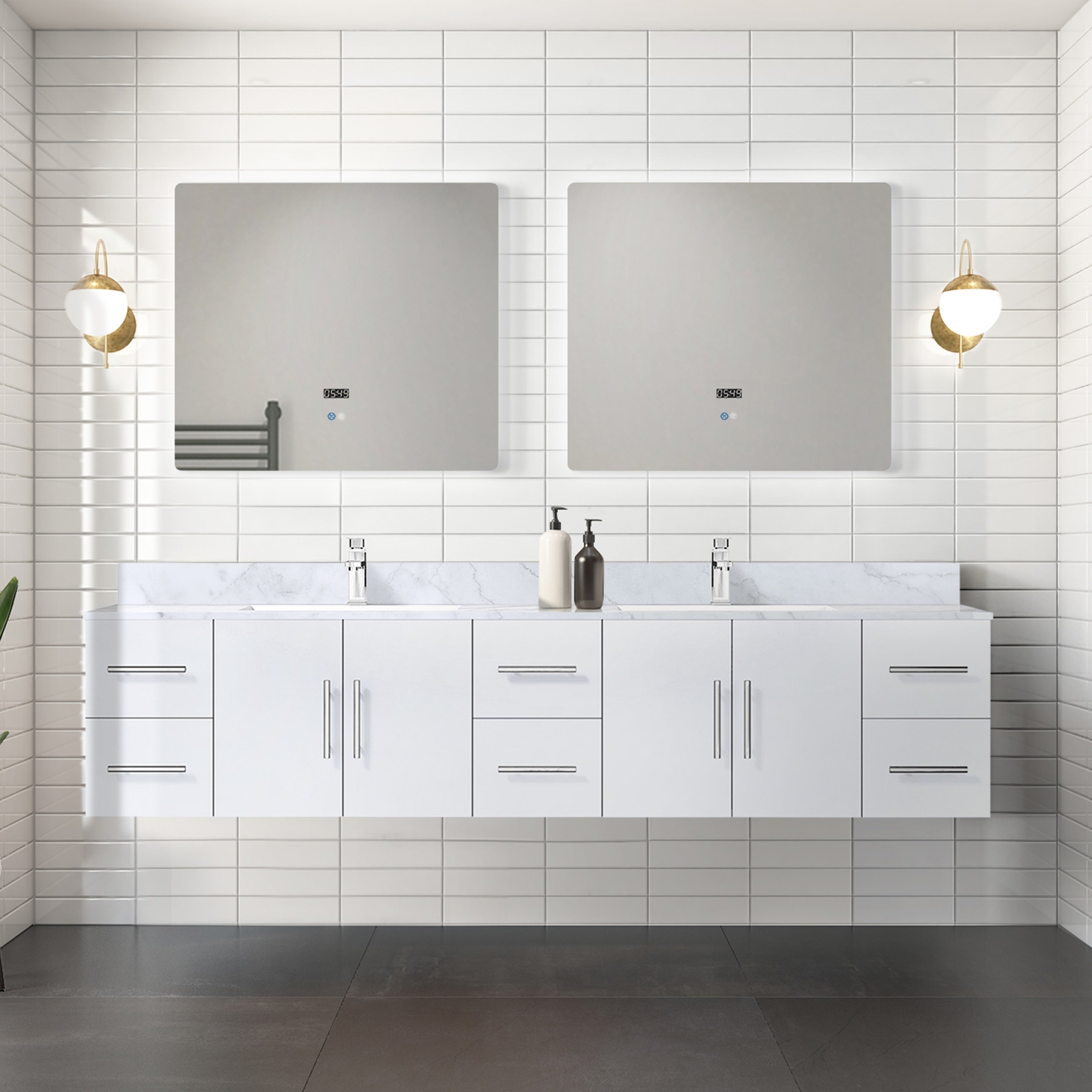 Geneva 84 Double Vanity Marble Top Square Sink No Mirror