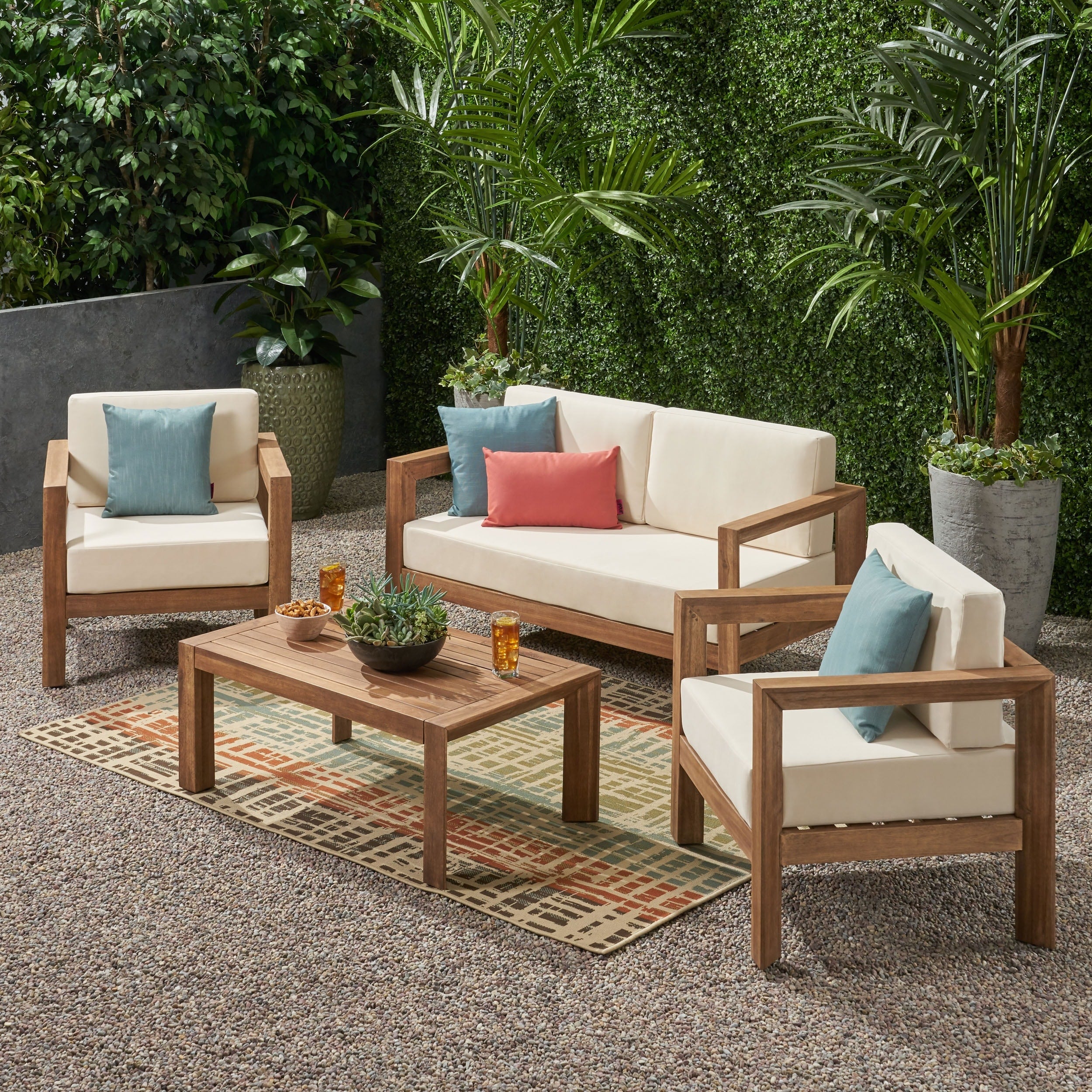 Genser Outdoor 4 Seater Acacia Wood Chat Set By Christopher Knight Home