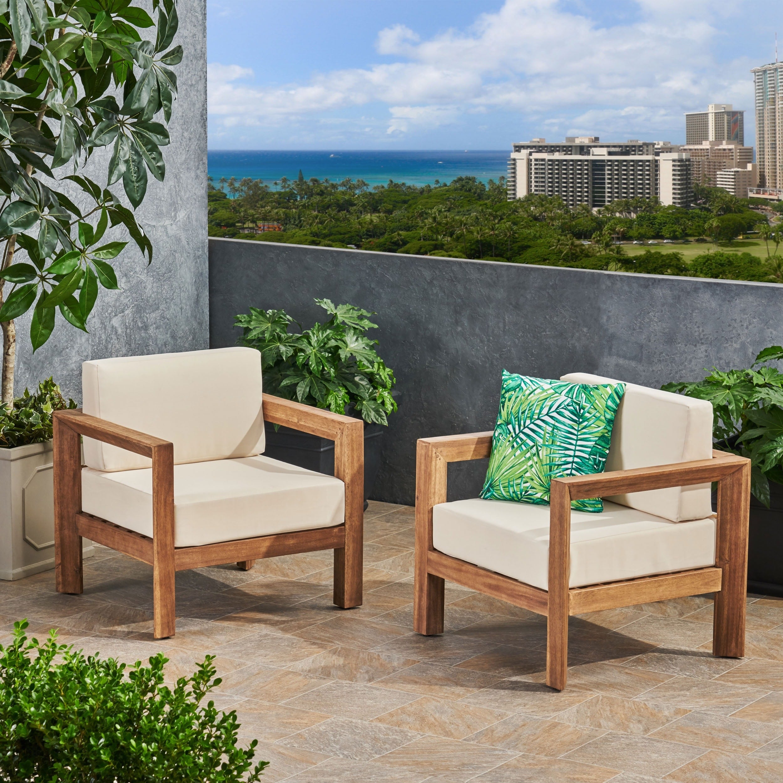 Genser Outdoor Wooden Club Chairs With Cushions Set Of 2 By Christopher Knight Home