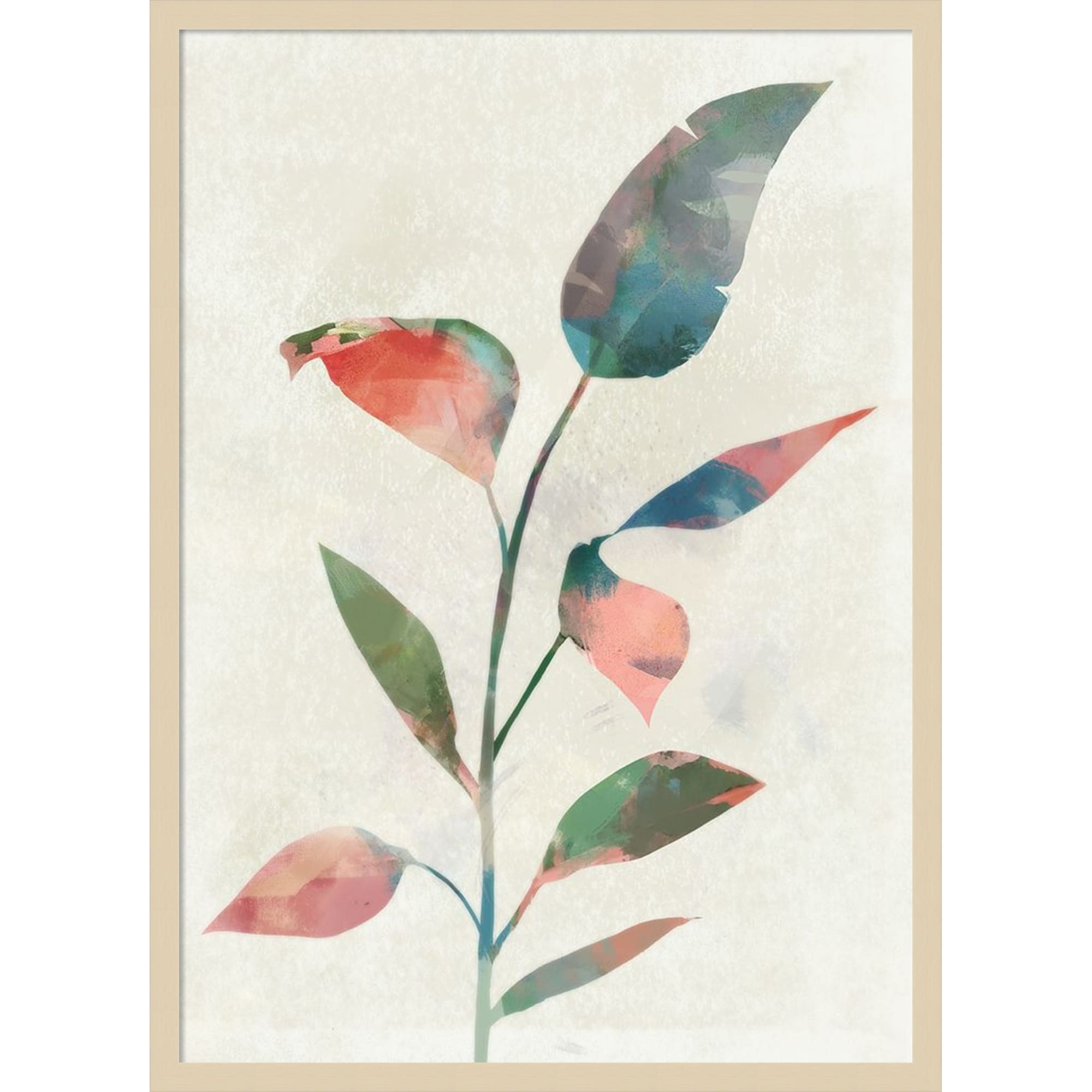 Gentle Leaves In Soft Colors By Ken Roko Wood Framed Wall Art Print Svelte Natural