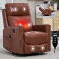 Genuine Leather Heat Massage Manual Recliner Chair With Rocker And Swivel