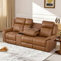 Genuine Leather Power Reclining Sofa With Multi Function Console