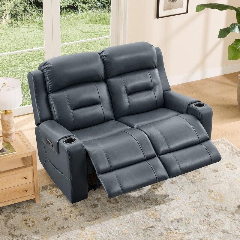Genuine Leather Power Reclining Sofa With Wireless Charging