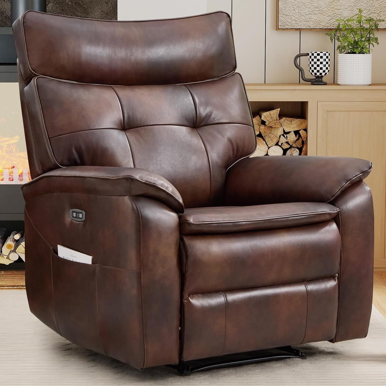 Genuine Leather Recliner Chair Power Recliner Chair For Adults Electric Single Reclining Sofa For Living Room