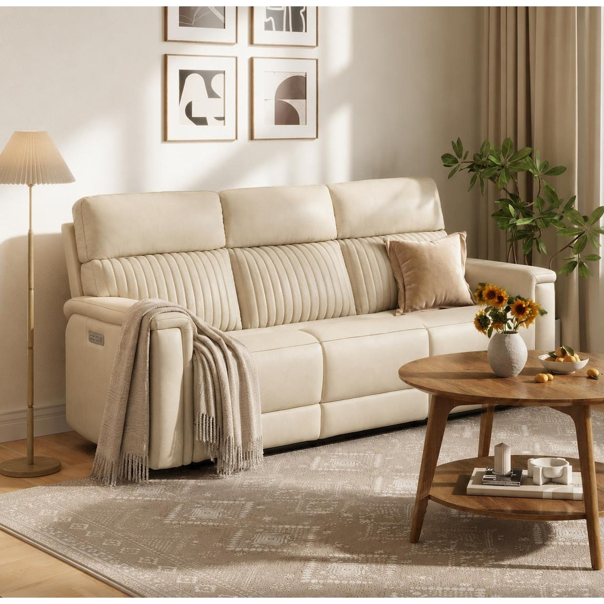 Genuine Leather Zero Gravity Power Reclining Sofa With Headrest Lumbar Usb Living Room Set