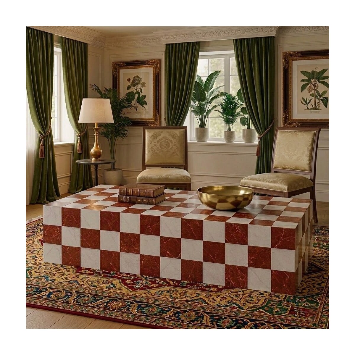 Genuine Marble Block Coffee Table King Red Carrara Marble 54 Extra Large