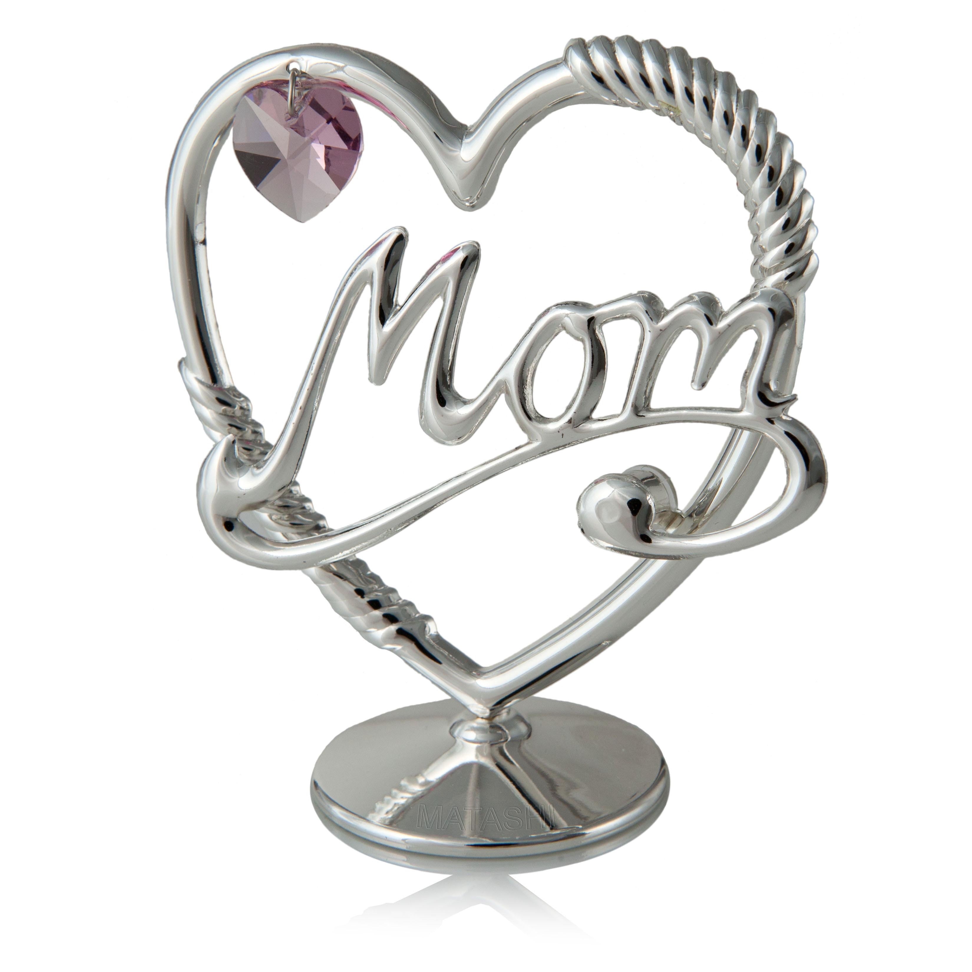 Genuine Matashi Crystals 24K Gold Or Silverplated Mom In A Heart Table Top Ornament
